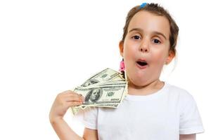 linda garota segurando dinheiro foto