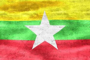ilustração 3D de uma bandeira de mianmar - bandeira de tecido acenando realista foto