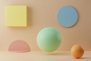 renderização 3D com figuras geométricas coloridas em fundo pastel, estilo minimalista foto