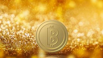 o bitcoin de ouro em bokeh de fundo para renderização 3d do conceito de negócio foto