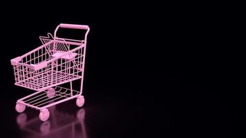 o carrinho de compras rosa na renderização 3d de fundo preto foto