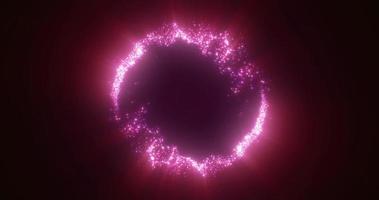 círculo em loop brilhante abstrato feito de linhas roxas de partículas de energia mágica. fundo abstrato foto