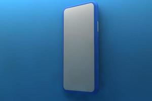 smartphone com tela em branco sobre fundo azul. renderização 3D. foto