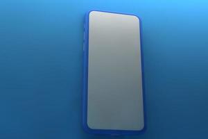 smartphone com tela em branco sobre fundo azul. renderização 3D. foto