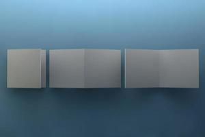 brochura de dobra dupla ou vertical de meia dobra simulada isolada em fundo cinza suave. ilustração de renderização 3D foto