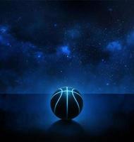 basquete preto com linhas de néon brilhantes azuis brilhantes sobre fundo de estrelas com fumaça. renderização 3D foto