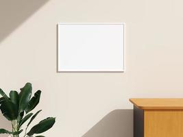 maquete de quadro pendurado na parede no quarto interior minimalista com planta foto