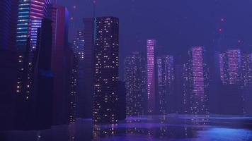 3d renderização do conceito de paisagem de cidade noturna cyber punk. luz brilhando na cena escura. vida noturna. rede de tecnologia para 5g. além da geração e futurista da capital da ficção científica e da cena do edifício. foto