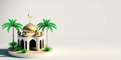 ilustração de mesquita 3d dourada para fundo de saudação do ramadã foto