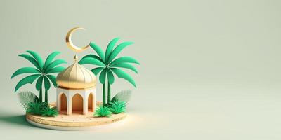 fundo de eid al-fitr com ilustração de mesquita 3d foto