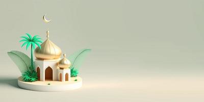 ilustração de mesquita 3d dourada para banner do ramadã foto