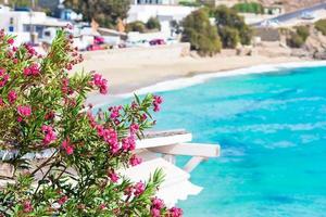 bela paisagem com vista para o mar na ilha de mykonos, grécia foto