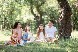 família feliz em um piquenique no parque em um dia ensolarado foto