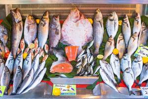 mercado de peixe com peixes frescos do mar foto