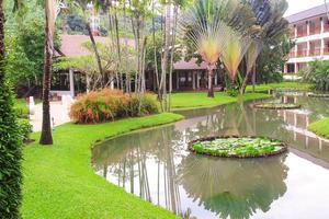 bela vista do jardim e piscina em um pequeno hotel aconchegante foto