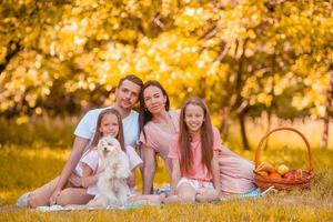 família feliz em um piquenique no parque em um dia ensolarado foto