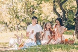 família feliz em um piquenique no parque em um dia ensolarado foto