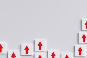as setas vermelhas no fundo branco apontam na mesma direção. conceito de negócio de liderança visando o sucesso. trabalho em equipe, realização do objetivo alvo. com espaço de cópia de design de negócios. foto