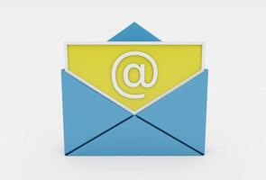 e-mail, ícone de notificação de envelope de correio ilustração 3d renderização 3d mínima. foto