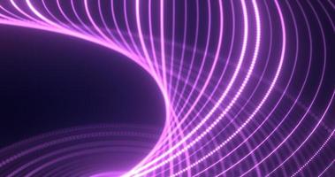 ondas roxas abstratas de partículas de linhas e pontos de alta tecnologia futurista em turbilhão brilhante com um efeito de desfoque em um fundo escuro. fundo abstrato foto