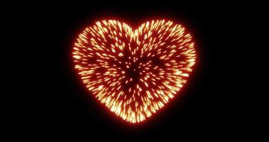 fogos de artifício vermelhos abstratos fogos de artifício festivos para o dia dos namorados na forma de um coração de partículas brilhantes e linhas de energia mágica. fundo abstrato foto