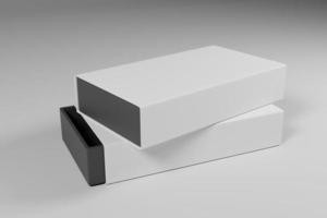 maquete de embalagem de caixa branca vista frontal para apresentação do produto em renderização em 3d foto