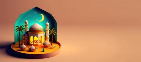 ilustração 3d digital da mesquita para banner do ramadã islâmico com espaço de cópia foto