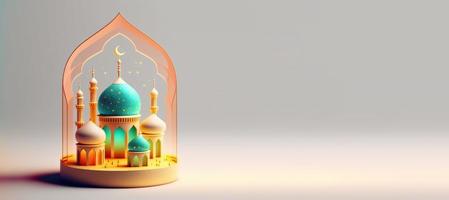 ilustração 3d digital da mesquita para o banner de celebração islmica do ramadã com espaço de cópia foto