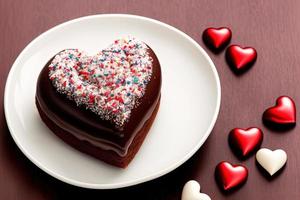 fotografia de um donut em forma de coração de chocolate com chocolate, amor, coração, dia dos namorados, foto