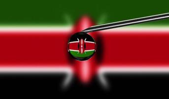 seringa de vacina com gota na agulha contra o fundo da bandeira nacional do Quênia. vacinação de conceito médico. proteção contra pandemia de coronavírus sars-cov-2. idéia de segurança nacional. foto