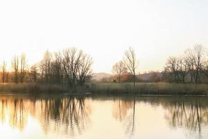 as pessoas estão andando de bicicleta em uma estrada rural ao pôr do sol ao longo do rio danúbio em regensburg, alemanha, europa. foto