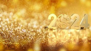 o dinheiro chinês de ouro e o zodíaco do dragão para renderização em 3d do ano de 2024 foto