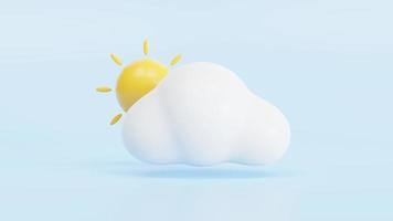 sol e nuvem branca isolada no fundo azul, símbolo de previsão do tempo. foto