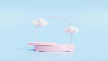 pódio rosa com nublado sobre fundo azul. renderização 3D. foto
