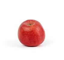 maçã redonda vermelha madura em um fundo branco, colheita de outono foto