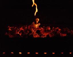 queima de toras de madeira no fogo à noite foto