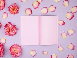 caderno aberto com páginas em branco rosa foto