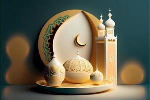 ilustração da decoração do Ramadã Kareem, renderização em 3D foto