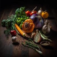 legumes saudáveis na mesa de madeira foto