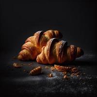 croissants em fundo preto foto