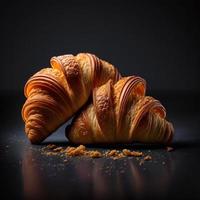 croissants em fundo preto foto