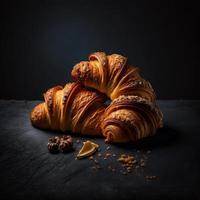 croissants em fundo preto foto