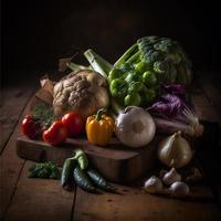 legumes saudáveis na mesa de madeira foto