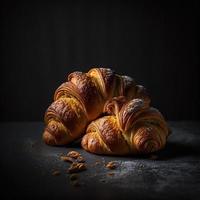 croissants em fundo preto foto