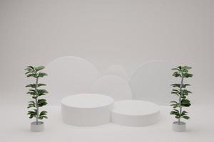 pódio de forma geométrica abstrata para exibição de produtos com plantas naturais em renderização em 3d de fundo foto