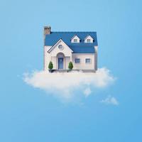 casa flutuando na nuvem com fundo de céu azul renderização em 3d foto