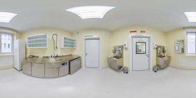 panorama full hdri 360 na sala pré-operatória ou unidade sanitária do hospital do centro médico com equipamentos modernos na clínica odontológica em projeção equiretangular foto