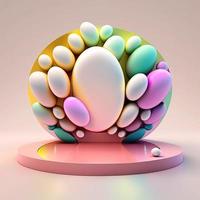 pódio de celebração de páscoa brilhante para exibição de produtos com decoração de ovo de renderização 3d foto