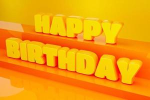 renderização 3D, texto 3d de feliz aniversário para cartões e pôster, confete e caixa de presente, modelo de design para comemoração de aniversário. foto