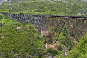 yukon corrida do ouro velho trem madeira e ponte de ferro foto